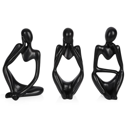 Sandstone Resin Thinker Style Abstract Sculpture Statue Collectible Figurines Home Office Bookshelf Desktop Decor (Small Black, 3pcs) - color: Small Black, size: 3pcs