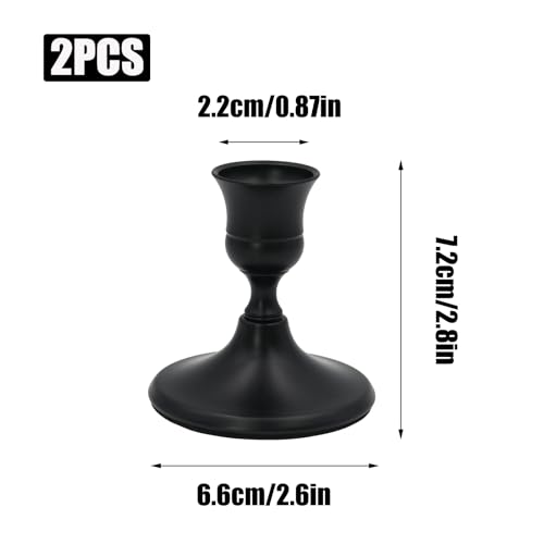 2 Pcs Black Taper Candle Holders 2.8 Inch Vintage Short Skinny Metal Candlestick Holders for Table Centerpieces - color: Black