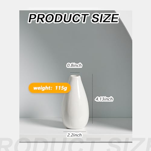 4.1 Inch Ceramic Small Bud Vase Mini Single Stem Flower Vase Decorative Floral Holder for Home Office Table Decor Desktop Centerpiece (White) - color: White