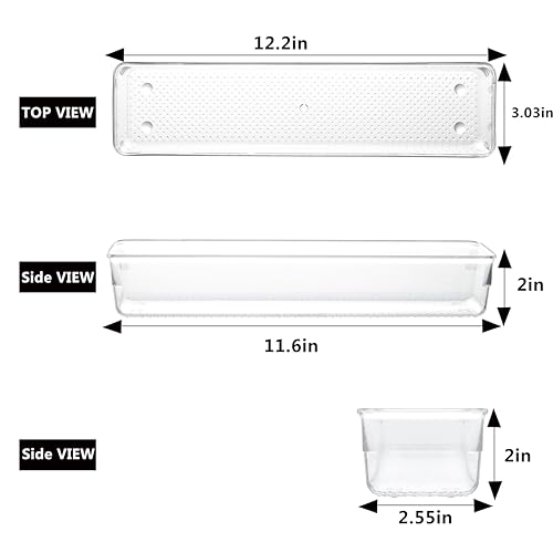 6 Set Clear Plastic Junk Drawer Organizer Vanity Curlery Utensil Makeups Organizer for Kitchen 12'' X 3'' - size: 6 Pack 12"x3" Clear Plastic