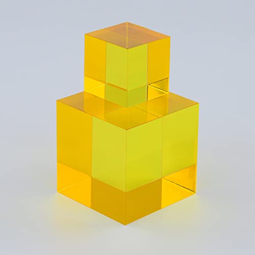 CMY Cubes The Y Cube (50mm) - Yellow Hue Cube - Optical Color Cube - Diamond Polished - Teaches Subtractive Color Mixing - Educational, Scientific, Physics & Kinetic Art Desk Object