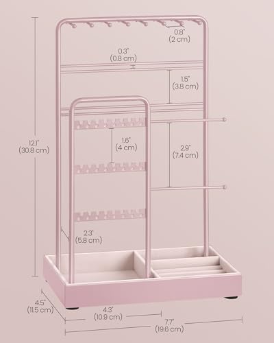 SONGMICS Jewelry Holder, Jewelry Organizer, Jewelry Display Stand with Metal Frame, Velvet Tray, Necklace Earring Bracelet Holder, for Studs, Rings, Gift Idea, Jelly Pink UJJS021R01 - color: Jelly Pink