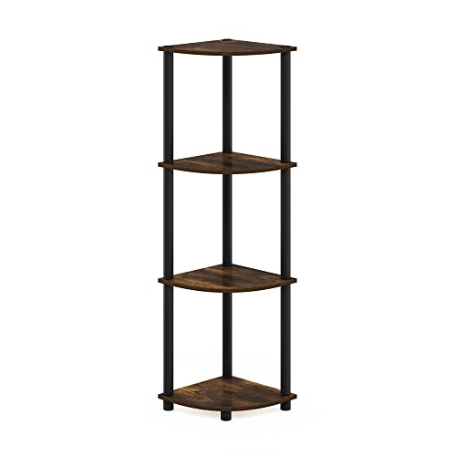 Furinno TURN-N-TUBE Corner Shelf, 4-Tier Corner Bookshelf, Display Storage Shelves with Open Shelves, for Organization and Storage, Living Room, Home Office, Garage, Amber Pine - color: Amber Pine/Black, size: 4-Tier Round Tube