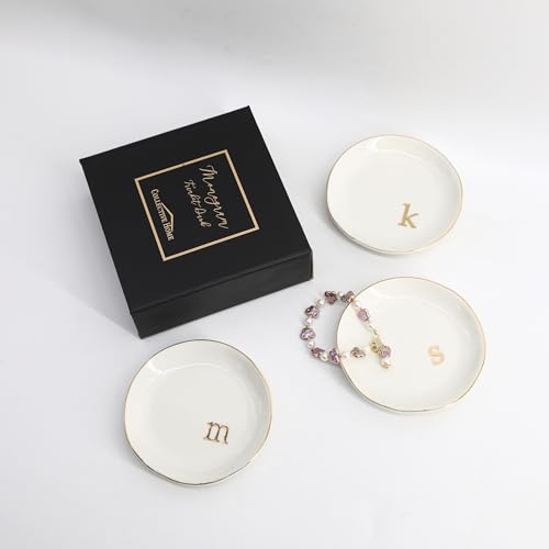 COLLECTIVE HOME - Ceramic Jewelry Tray, Decorative Trinket Dish for Rings Earrings Necklaces Bracelet Watch Keys, Birthday Mother's Day Christmas Gift for Women, 4.75", Glossy (a) - color: A
