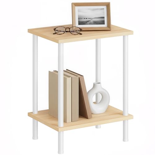 HOOBRO End Table, Small Side Table, Nightstand with 2-Layer Storage Shelves, Sofa Table for Small Spaces, Living Room, Bedroom, Stable Frame, Easy Assembly, Natural and White WN09BZ01 - color: Natural + White