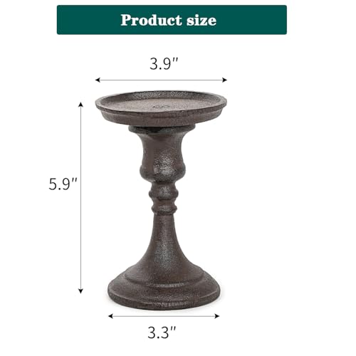 Sungmor Rustic Cast Iron Pillar Candle Holder, 5.9" Tall Vintage Candlestick Holders, Table Centerpiece Metal Candle Holder, Farmhouse Candle Stand for Fireplace Shelf Home Decor - color: Small - 5.9inch Tall