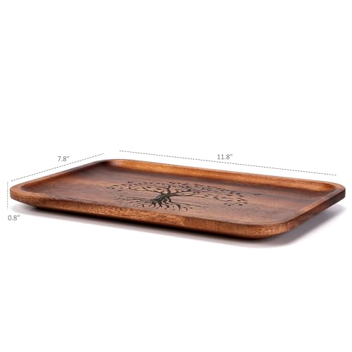 The Tree of Life Serving Acacia Wood Valet Tray for Men Women, Catch All Acacia Mens Key Dump Bedside Nightstand Organizer EDC Wooden Tray for Phone Watch Wallet Keys Jewelry