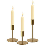 Brass Taper Candle Holders - Set of 3 Antique Brass Finish Candlestick Holder, Modern Rustic Metal Candlestick Holder for Wedding, Dining Table, Party Centerpiece