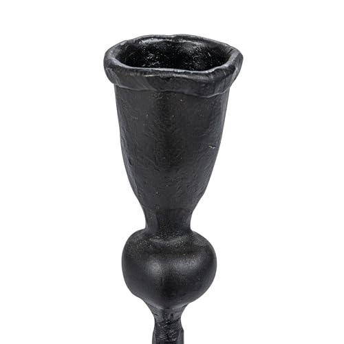 Creative Co-Op Decorative Hand-Forged Metal Taper Holder, Black - size: 4" Round x 12"H