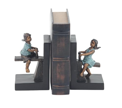 Deco 79 Polystone People Bookends with Swing Set, Set of 2 5"W, 8"H, Brown
