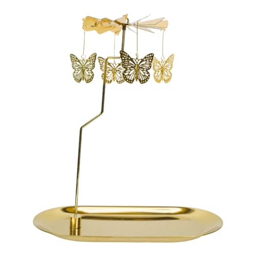 Rotary Candle Holder Butterfly Gold Metal Spinning Tea Lights Candle Holder, Romantic Scandinavian Designed Candlestick Ornament for Wedding Party Christmas Festival Home Decor，Butterfly - color: Gole Butterfly