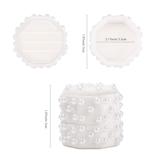 WantGor Velvet Ring Box, 3 Slots Jewelry Ring Gift Box Vintage Ring Display Holder Case for Wedding Ceremony Proposal Engagement (White Pearl) - color: White Pearl
