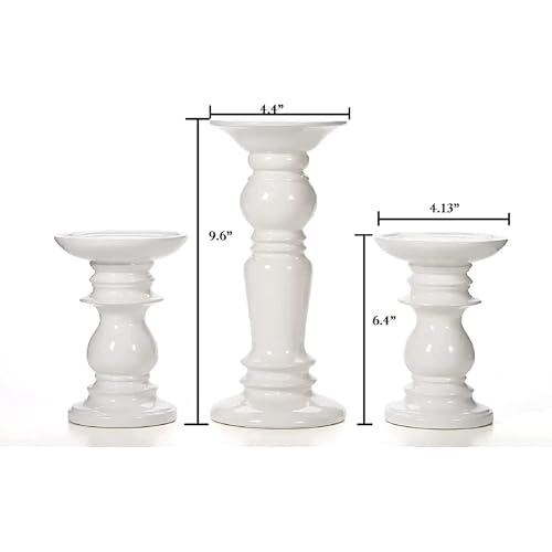 Hosley Set of 3 Ceramic White Pillar Candle Holders Two 6 inch and One 9.5 inch High Ideal for LED and Pillar Candles Gifts for Wedding Party Home Spa Aromatherapy Votive Candle Gardens - color: 1-white