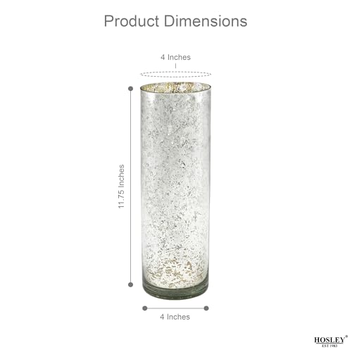Hosley 12 Inch High Metallic Silver Speckled Finish Glass Floral Vase. Ideal Gift for Floral Arrangements Weddings Bridal Spa Meditation Reiki Rose Vase Nautical Settings Led Lantern Votive Garden P1 - color: Metallic Silver