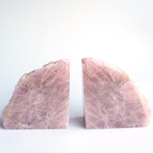 Heavy Duty Rose Quartz Bookends - Decorative Stone Book Ends 5-6 Lbs, for Office Home Decor, Large Book Holder Gift (1 Pair, 4-6.5" Height with Non-Slip Bumpers) - size: 5-6LBS