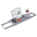 Utoplike Bathtub Tray Caddy Bamboo, Grey Bath Table for Tub Adjustable, Bathroom Organizer with Book Tablet Wine Glass Cup Towel Holder - color: 19.8-33.5 in Grey