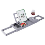 Utoplike Bathtub Tray Caddy Bamboo, Grey Bath Table for Tub Adjustable, Bathroom Organizer with Book Tablet Wine Glass Cup Towel Holder - color: 19.8-33.5 in Grey