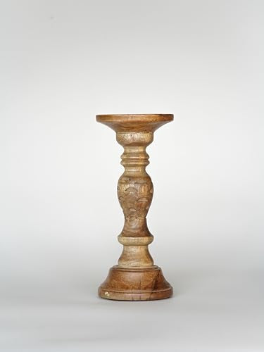 Traditional Wallnut Eco-Friendly Handmade Mango Wood Set of One 9" Pillar Candle Holder