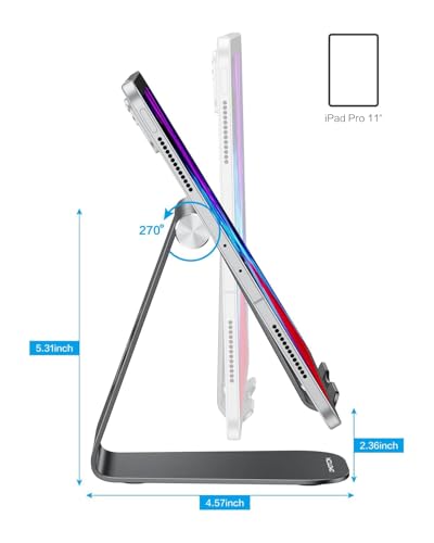 OMOTON Tablet Stand Holder Adjustable, T1 Desktop Aluminum Tablet Dock Cradle Compatible with iPad Air/Mini/Pro 11/12.9, iPad 10.2/9.7, Samsung Tab and More, Black - color: Black