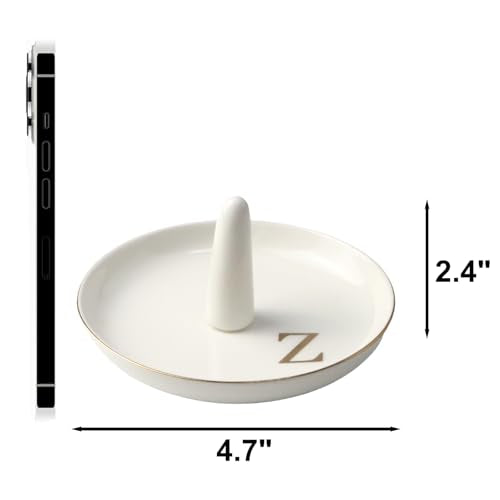Ceramic Initials Jewelry Tray Ring Dish With Personalized Z-Monogrammed Engagement Wedding Gifts, for Birthday Mother's Day for Women, Ceramic White 4.7" x2.4" - style: Z