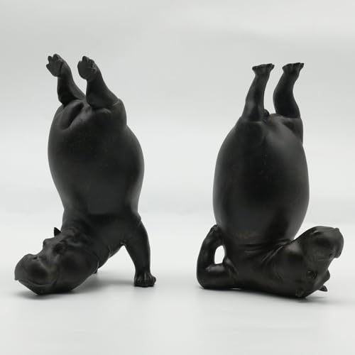 Lukitas Upside Down Hippo Decorative Bookends, Non-Slip Book Holders, Whimsical Animal Ornaments for Office Home Bookshelf Decor, Black, Resin 8.5'' - color: Hippo