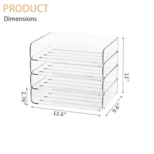 FANXIYQ 4-Tier Acrylic Paper Tray Organizer - Low-Profile Desk File Sorter for Office/Home, Clear Stackable Letter Tray for Bills, Crafts, Notebooks - color: 4-tier-horizontal, size: 12.6" x 9.6" x 11"