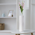 Howard Elliott Collection Hirst Ceramic Vase, White Ripple Texture Modern Abstract Decorative Flower Vase for Weddings, Floral Arrangements, Living Room & Home Decor, 4.75 x 4.75 x 15.75 Inch - size: 15.8"L x 4.8"W