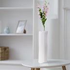 Howard Elliott Collection Hirst Ceramic Vase, White Ripple Texture Modern Abstract Decorative Flower Vase for Weddings, Floral Arrangements, Living Room & Home Decor, 4.75 x 4.75 x 15.75 Inch - size: 15.8"L x 4.8"W