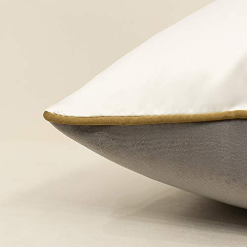 Avigers 20 x 20 Inches Gray White Gold Leather Striped Patchwork Velvet Cushion Case Luxury Modern Throw Pillow Cover Decorative Pillow for Couch Living Room Bedroom Car - color: Gray, size: 20" x 20" (Pack of 1)