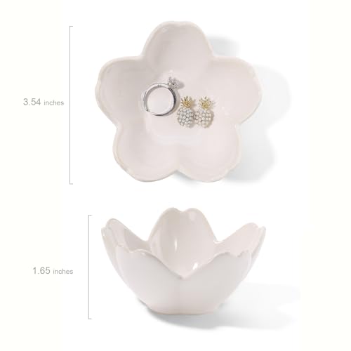 Flower Ring Dish Holder,Jewelry Dish Tray,Small Trinket Tray,Jewelry Plate Bowl,Key Bowl,Decorative Plate,Mothers Day Birthday Gifts for Women Mom Friends,Ceramic Kiln effect White - color: Kiln effect White