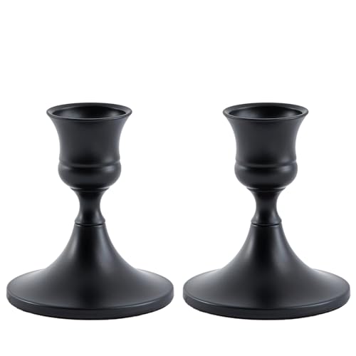 Willceka Black Taper Candle Holder, Candlestick Holders, Vintage Metal for Table Centerpieces Wedding Decor (Matte Black, 2 Pcs)