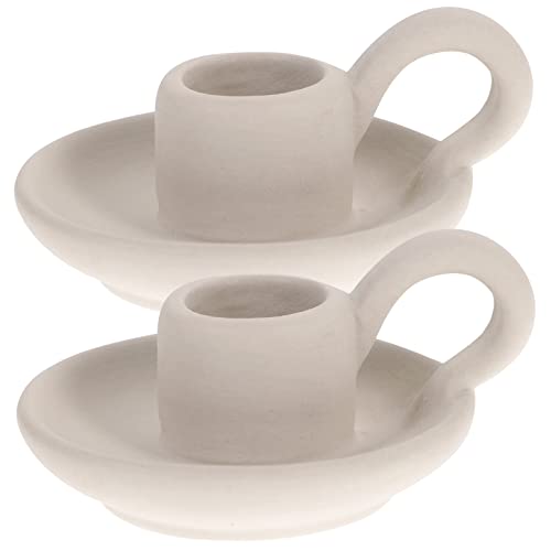 DOITOOL 2Pcs Ceramic Candle Holder Candlestick Holder with Handle, Taper Candle Stand Candlelight Stand Holder Decorative Candle Display Holder for Desktop Dining Room Home Decoration Display (White) - color: White