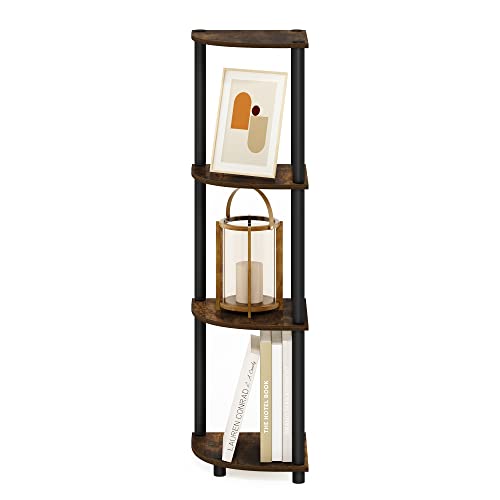 Furinno TURN-N-TUBE Corner Shelf, 4-Tier Corner Bookshelf, Display Storage Shelves with Open Shelves, for Organization and Storage, Living Room, Home Office, Garage, Amber Pine - color: Amber Pine/Black, size: 4-Tier Round Tube