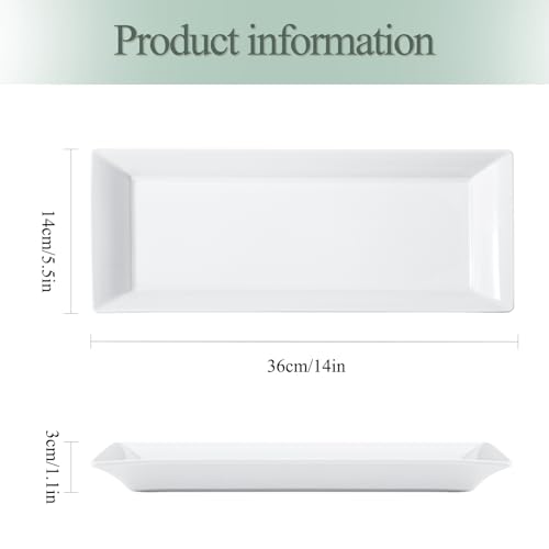 14" Rectangular Platters Set of 4, White Ceramic Platters, Large Serving Plates for Party, Entertaining, Wedding, Rectangle Serving Dishes for Steak, Sushi, Appetizer, Oven Dishwasher Safe - color: 14inch