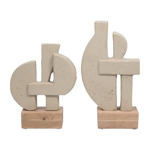 Sagebrook Home Modern Glam Abstract Sculpture - Geometric Design, Handmade Ecomix & Mango Wood, Elegant Home & Office Decor for Living Room, Bedroom & Desk, 13" Ivory Tan
