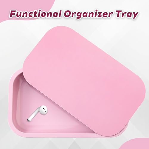 Large Metal Tray with Soft Magnetic Lid, Pretty Decorative Tray with Magnetic Self-Sealing Cover, Perfect for Home and Travel, 10.6’’×6.3’’(Pink) - color: Pink, size: Large