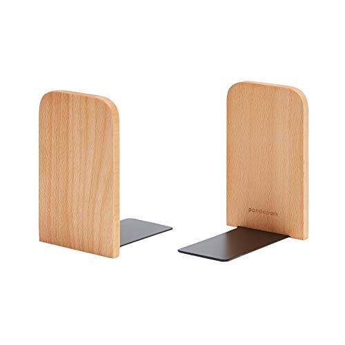 Pandapark Wood Bookends,Non-Skid Bookend for Shelves,Heavy Duty Bookends,Book Stand for Books/CDs,1 Pair - color: Beech-a