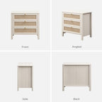 SICOTAS White Night Stand with Drawers - Large Rattan Bedside Table with Golden Handle, 3 Drawers Nightstand Tall End Table Side Table Boho Nightstand for Bedroom - color: White Cream Oak