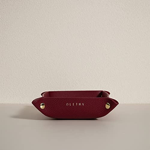 OLETHA Small Foldable Valet Tray - Aesthetic Desk Organizer for Home, Office & Travel - Portable Catch All Bowl for Keys, Jewelry & Essentials - Red - color: Red