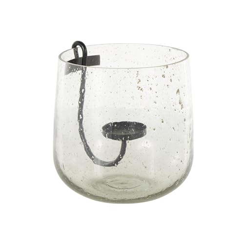 Deco 79 Glass Decorative Candle Holder Candle Stand with Black Metal Accents and Brown Speckles, Candlestick Holder 9" x 10" x 10", Clear - size: 9" x 10" x 10"
