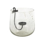 Deco 79 Glass Decorative Candle Holder Candle Stand with Black Metal Accents and Brown Speckles, Candlestick Holder 9" x 10" x 10", Clear - size: 9" x 10" x 10"