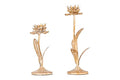 Creative Co-Op Cut Metal Flower Shaped Taper Candle Holder in Distressed Gold Finish (Set of 2 Sizes)