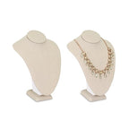 MOOCA Jewelry Display Stand, 2 Pcs Set Tan Linen Covered Wood, Necklace Bust, 7 in Height - color: 6) Tan Linen, 2 pieces