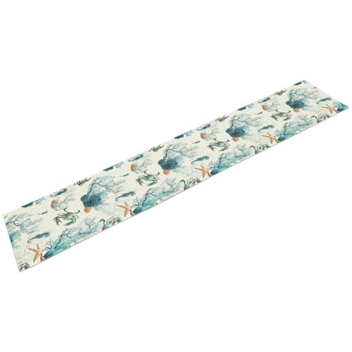 Nautical Coast Table Flag, Ocean Beach Seahorse Shell, Vintage Sailboat Lighthouse Anchor Table Decoration for Indoor and Outdoor Home Party Decor 13x36 Inch - color: Shell-9, size: W13x36L