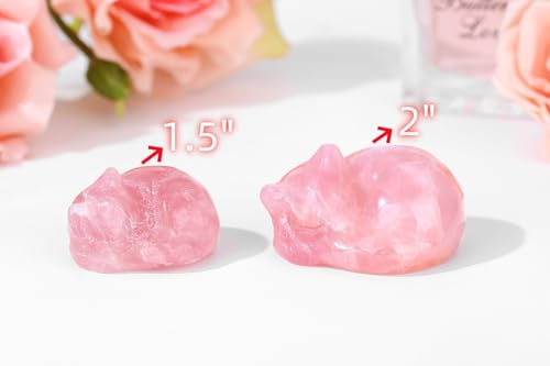 QINJIEJIE 2" Rose Quartz Cat Crystals Statue Pink Gifts Sleeping Cat Decor Figurine Polished Healing Gemstones Cute Kitten Reiki Office Desk Home Decor Lover Gifts for Women Stocking Stuffers - color: B-pink-rose Quartz, size: 2 inches