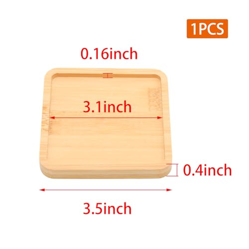 Square Bamboo Tray – 3.5” Outer Side, 3.1” Inner Side Plant Saucer or Mini Serving Tray for Small Planters, Snacks, Candles, or Bathroom Decor - style: Square 3.5"