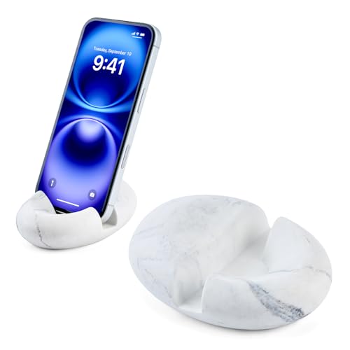 Artificial Marble Cell Phone Stand for Desk Handcraft Pebble Shape Minimalist Decor for Desk Kitchen Counter Office Easy of Use Sturdy and Stable(Milk White) - style: milk white stone