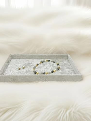 AgentMoon Jewelry Tray or Trinket Tray.Bedside Makeuop Remover Organizer for Earring Eyeglasses Phone Watch Bracelet Keys.Luxury Extra Velour Full Wrap.(Embossing Griege) - color: Embossing Griege
