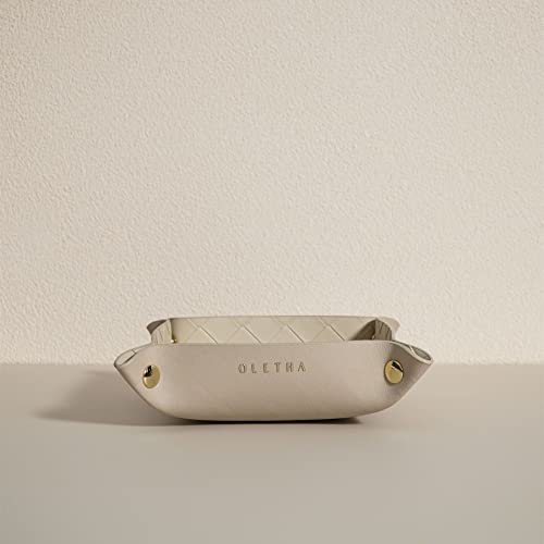 OLETHA Small Foldable Valet Tray - Aesthetic Desk Organizer for Home, Office & Travel - Portable Catch All Bowl for Keys, Jewelry & Essentials - Woven Textured, Beige - color: Woven Textured, Beige