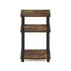 Furinno JUST Side Table, 3-Tier End Table, Open Shelves Night Stand, Bedside Table, Toolless Assembly, for Living Room, Bedroom, Bathroom, Amber Pine - color: Amber Pine/Black, size: 3-Tier, Round Pole, style: 1-Pack